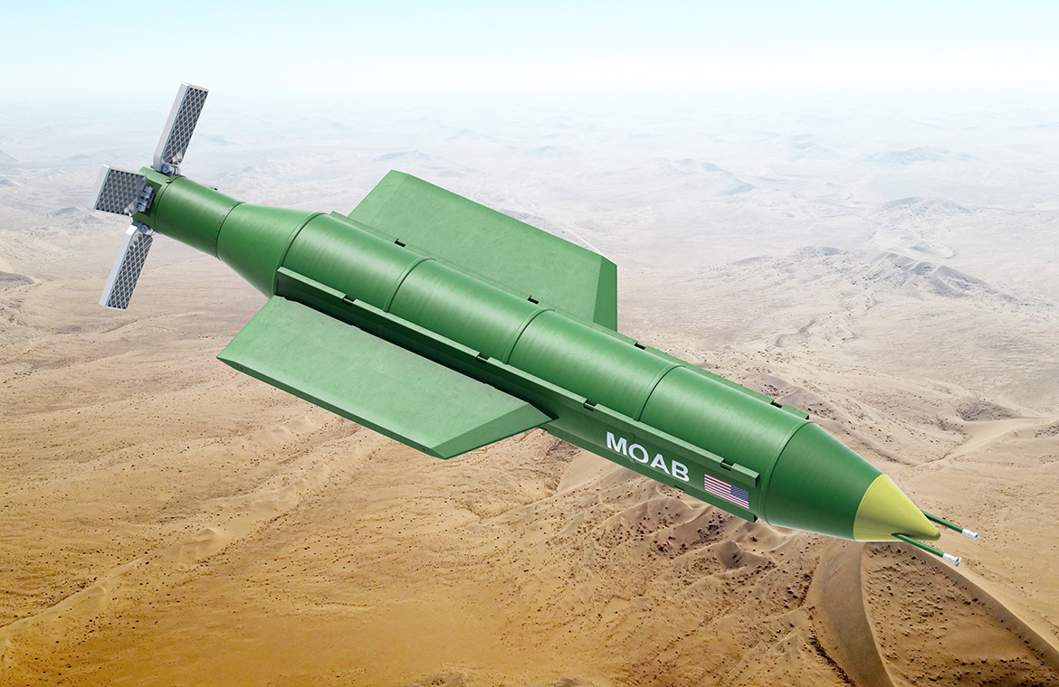 GBU-43/B MOAB in flight destroying enemy target