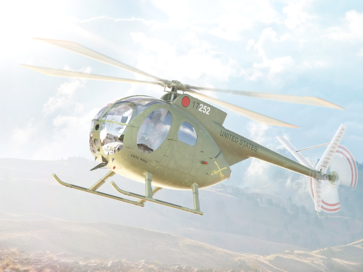 OH-6 MD-500 helicopter rendering infographic